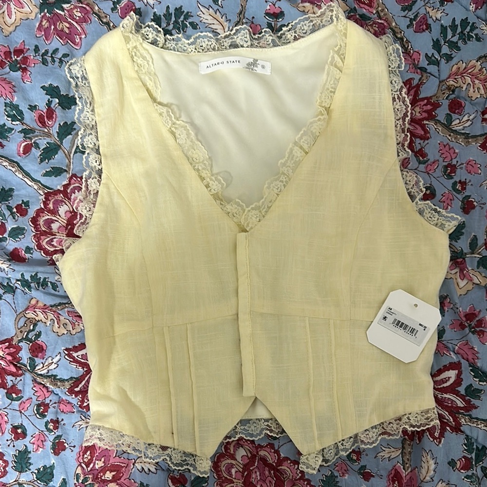 Altar'd State Yellow Lace Trim Top